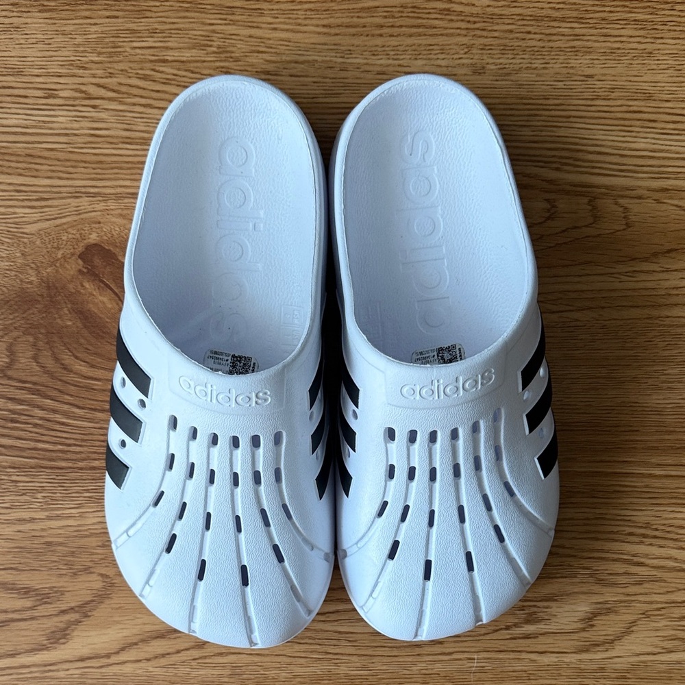 Adidas Kids White and Black Slip-On Sandals